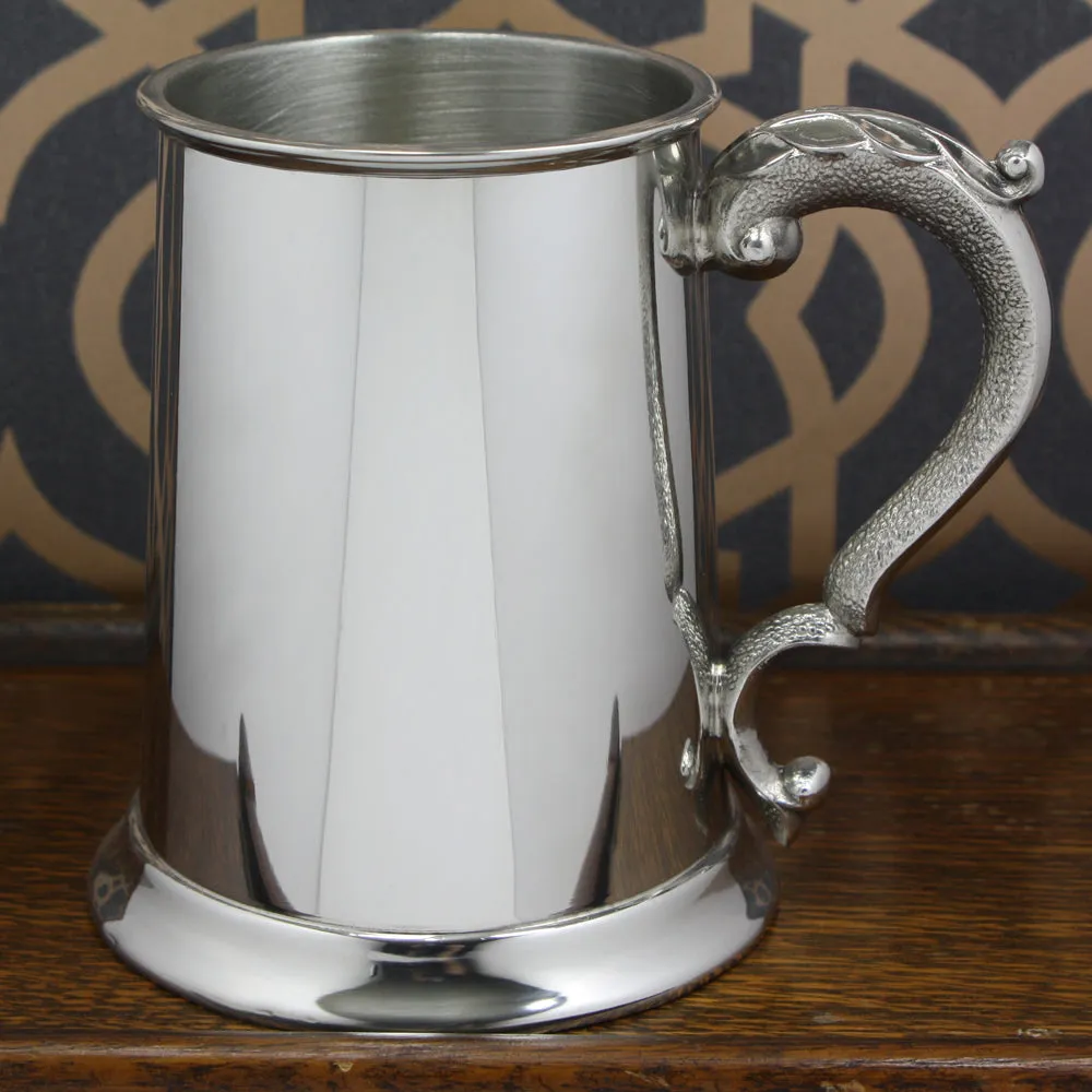1 Pint* Plain Pewter Beer Mug Tankard With Ornate Handle