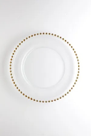 12.5" Clear Glass w/bead Charger Plate (Gold Bead) - BEA3