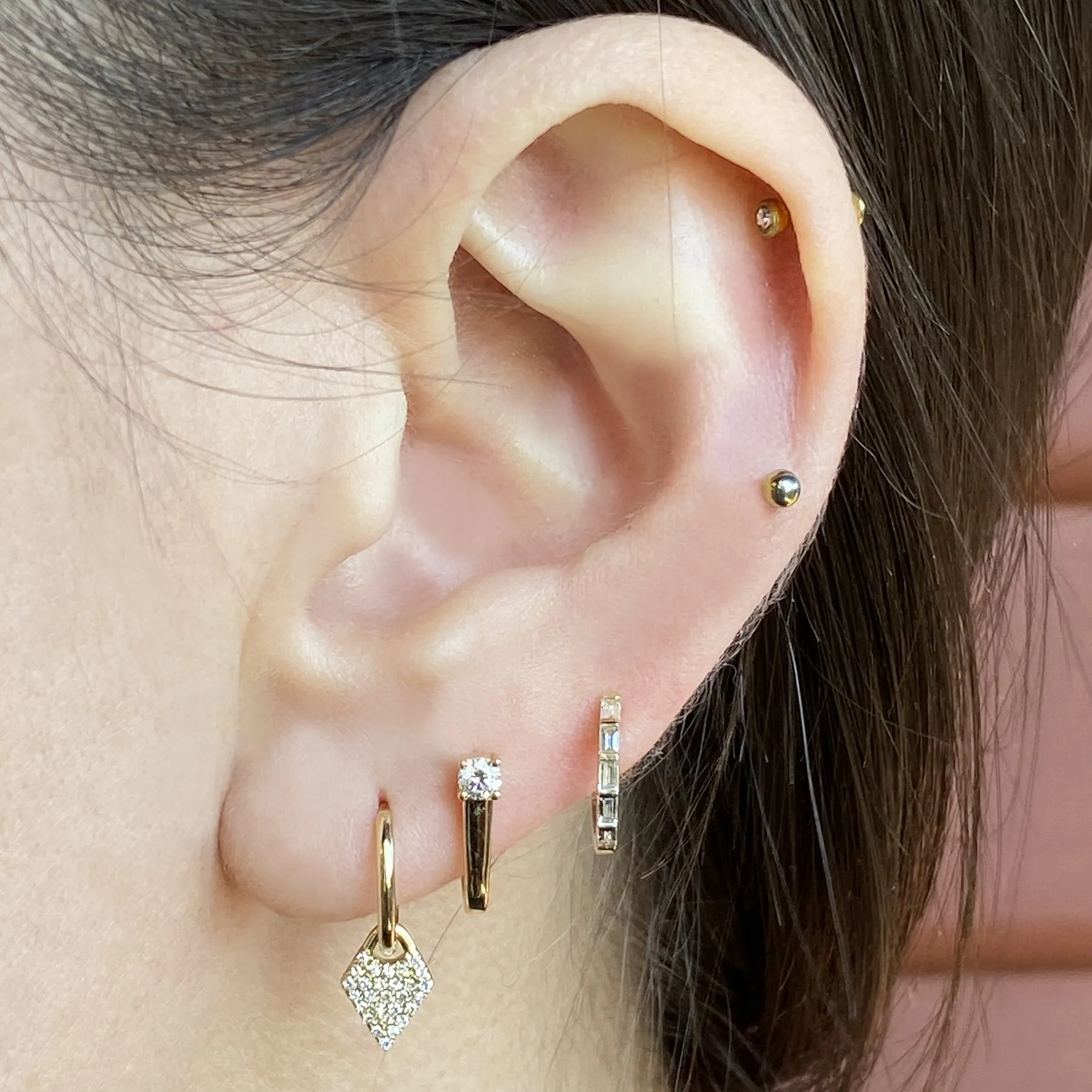 14K Diamond Modern Huggie Hoops