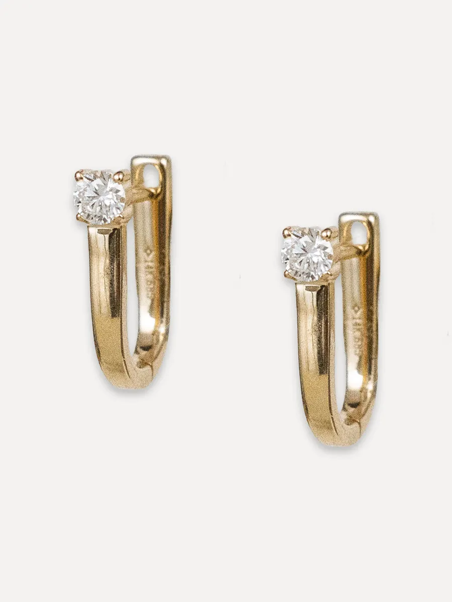 14K Diamond Modern Huggie Hoops
