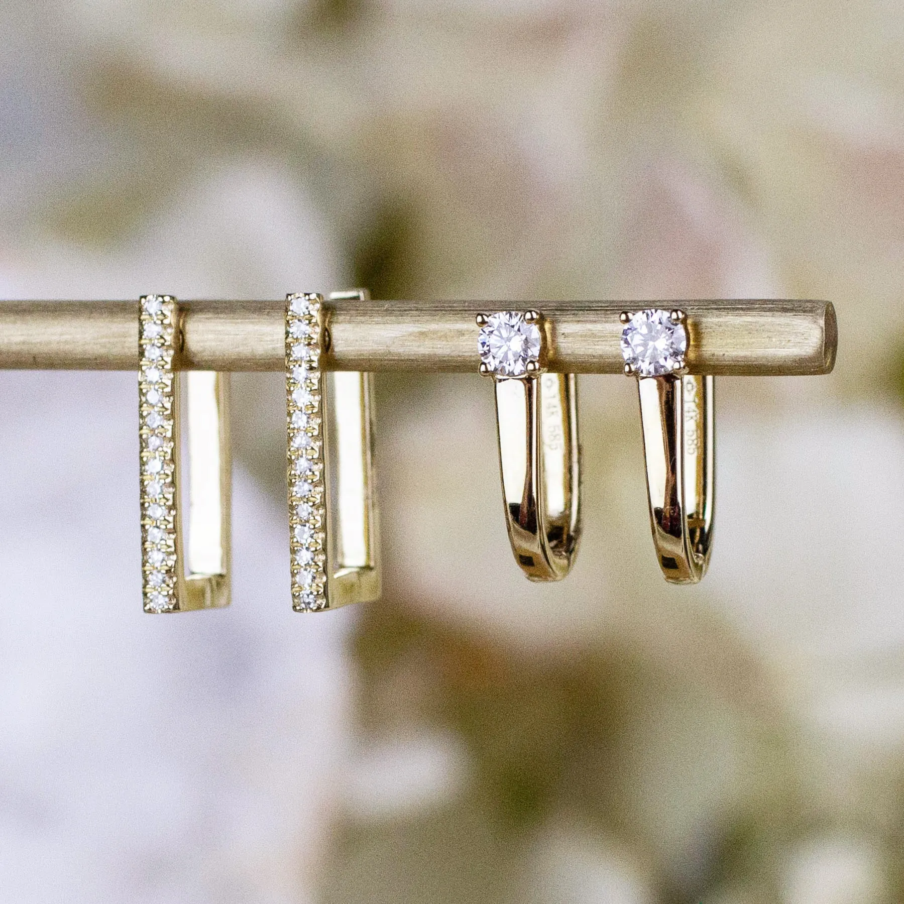 14K Diamond Modern Huggie Hoops