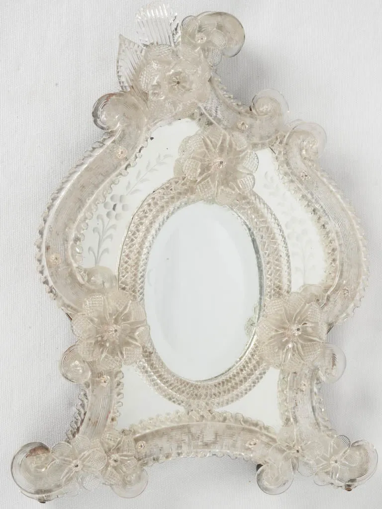 1940s superb floral glass Venetian mirror - Small 17¼" x 13½"