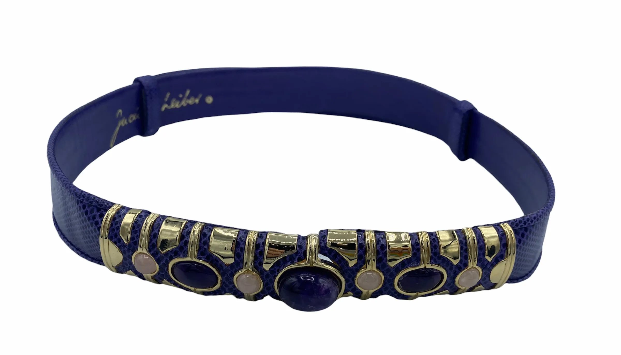 1980's Judith Leiber Purple Lizard Belt w/Amethyst & Rose Quartz