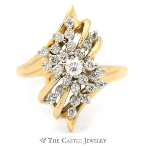 3/4cttw Diamond Cluster Bypass Ring in 14k Yellow Gold