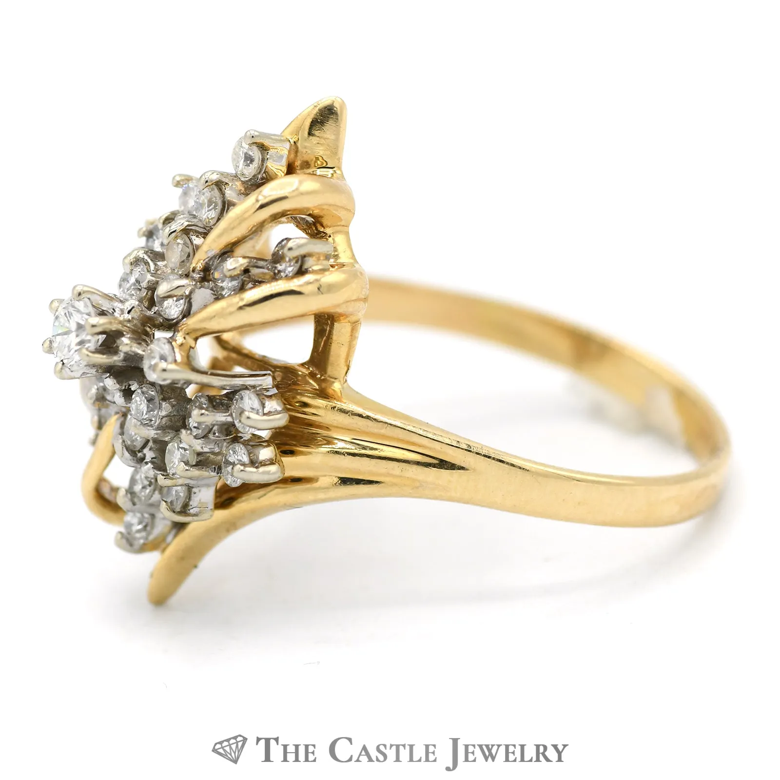 3/4cttw Diamond Cluster Bypass Ring in 14k Yellow Gold