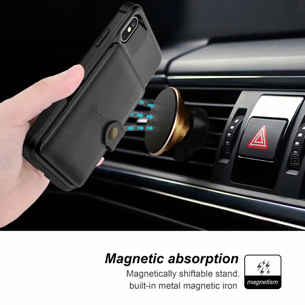 360 Protection Magnetic Leather Wallet Armor Case for iPhone -iPhone case