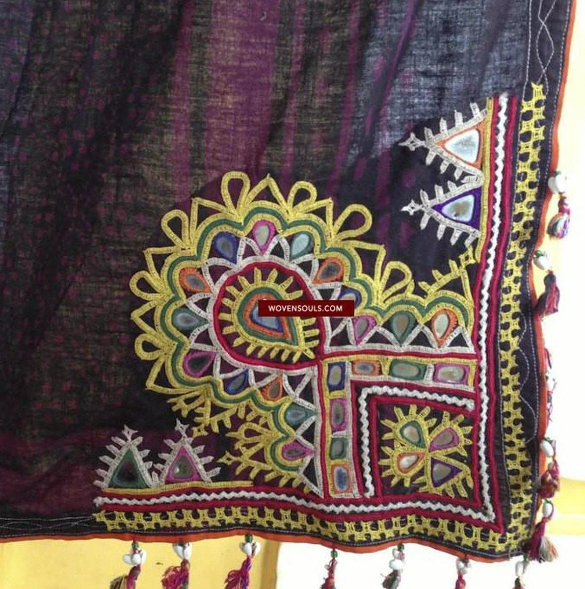 466 Superb Old Kutch SHawl Textile - Rare Square format