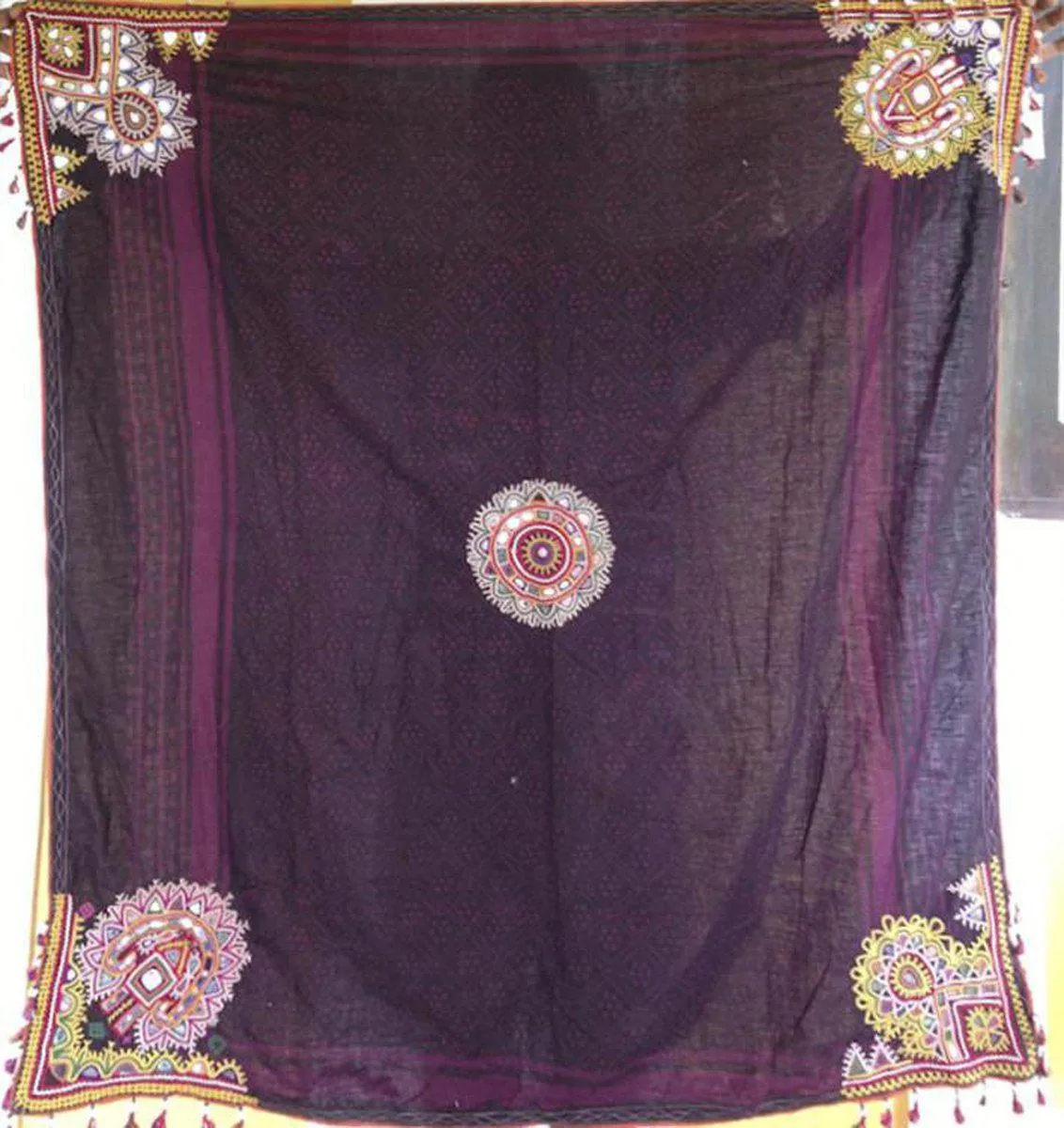 466 Superb Old Kutch SHawl Textile - Rare Square format