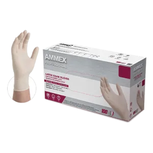 AMMEX Professional Ivory Latex PF Exam Large Gloves