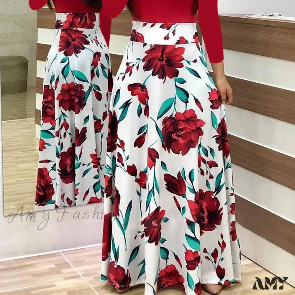 Amy Fashion - Polka Dot Long Sleeve Print Patchwork Long Maxi Dress