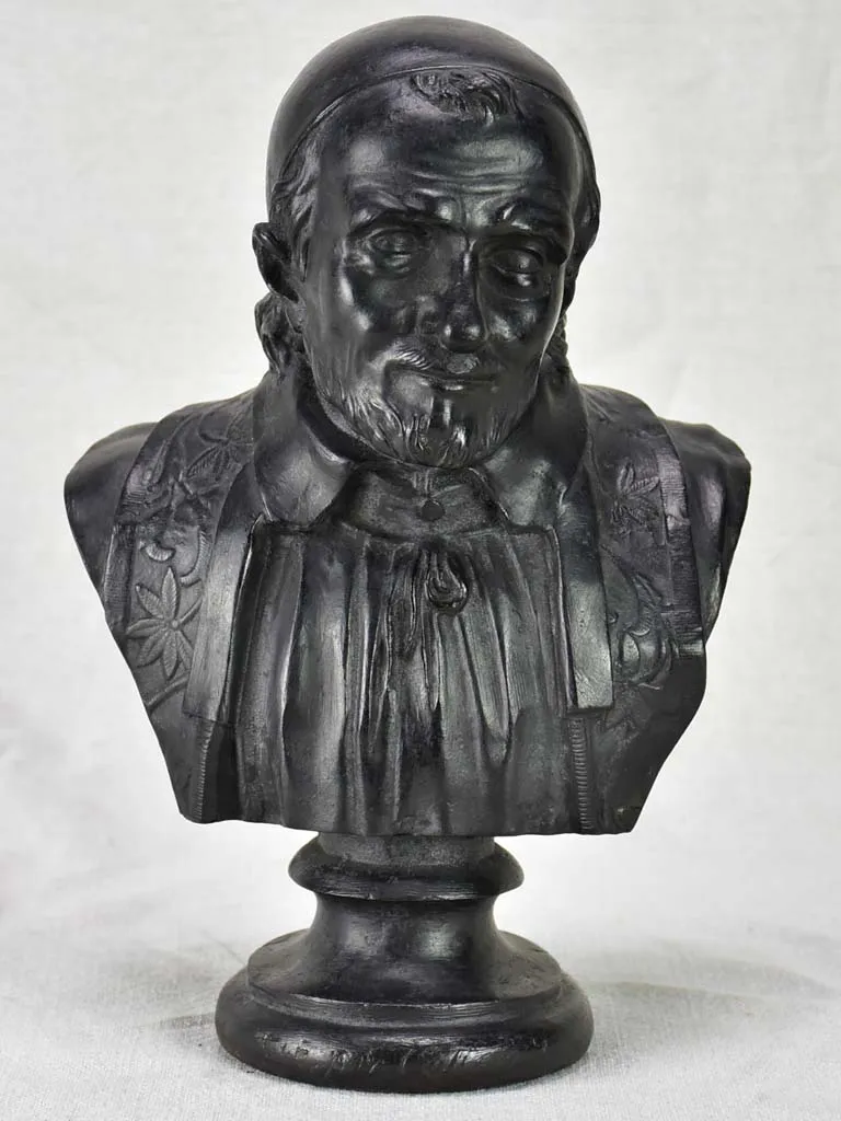 Antique French bust Saint Vincent de Paul - cast iron 12¼"