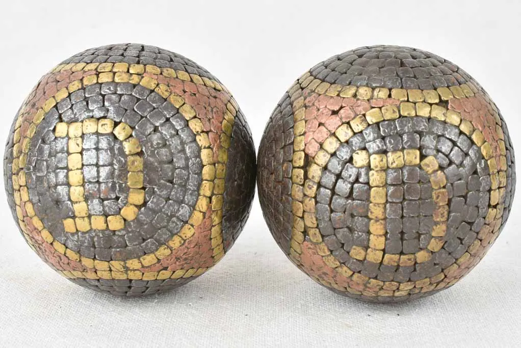 Antique French petanque balls with JD initials 3½"