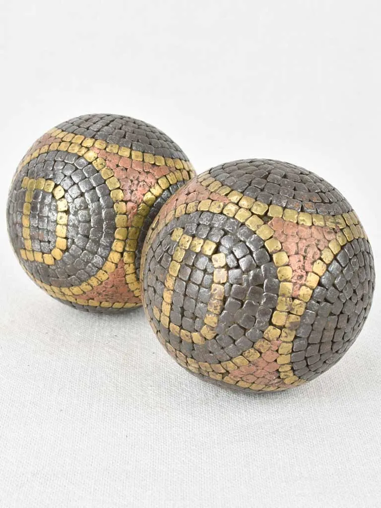Antique French petanque balls with JD initials 3½"