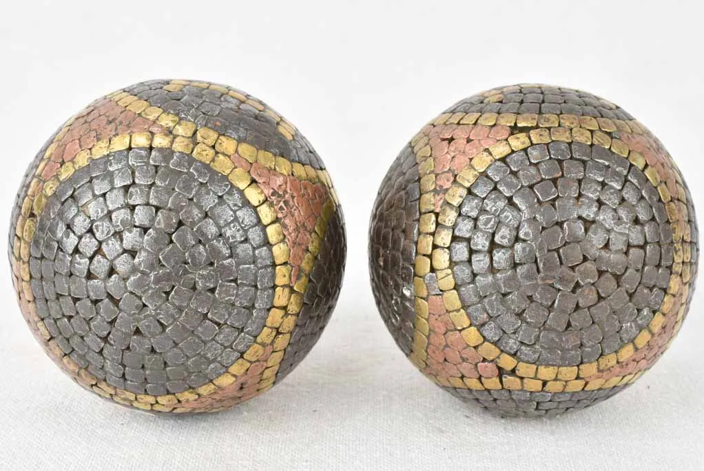 Antique French petanque balls with JD initials 3½"