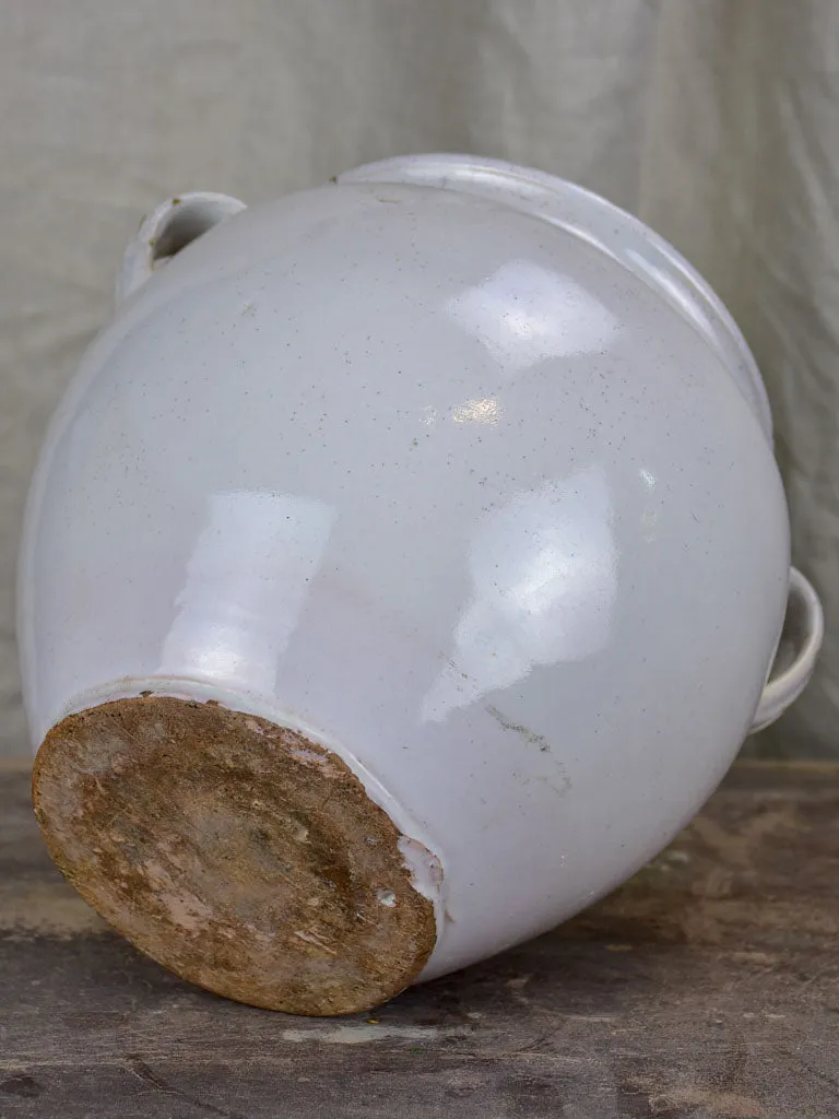 Antique French preserving pot with white glaze and two handles