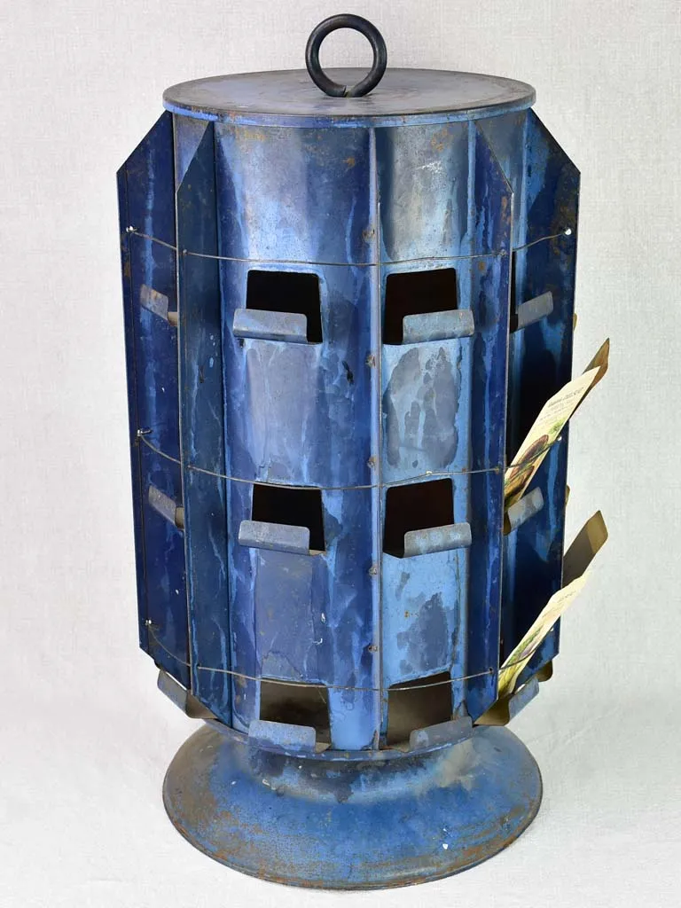 Antique French seed presentation stand with blue patina 24"