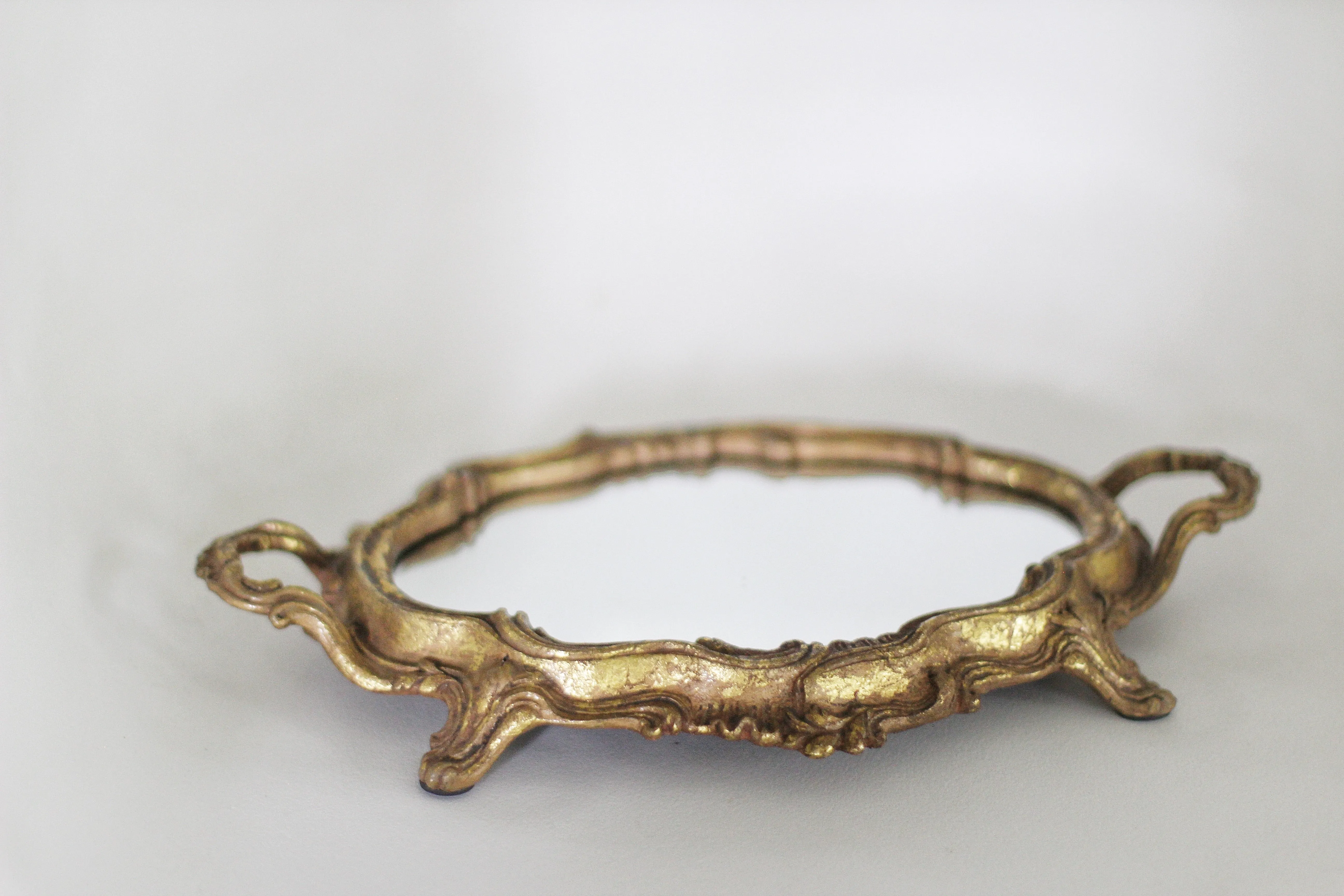 Antique Ornate Bronze Mirror Tray