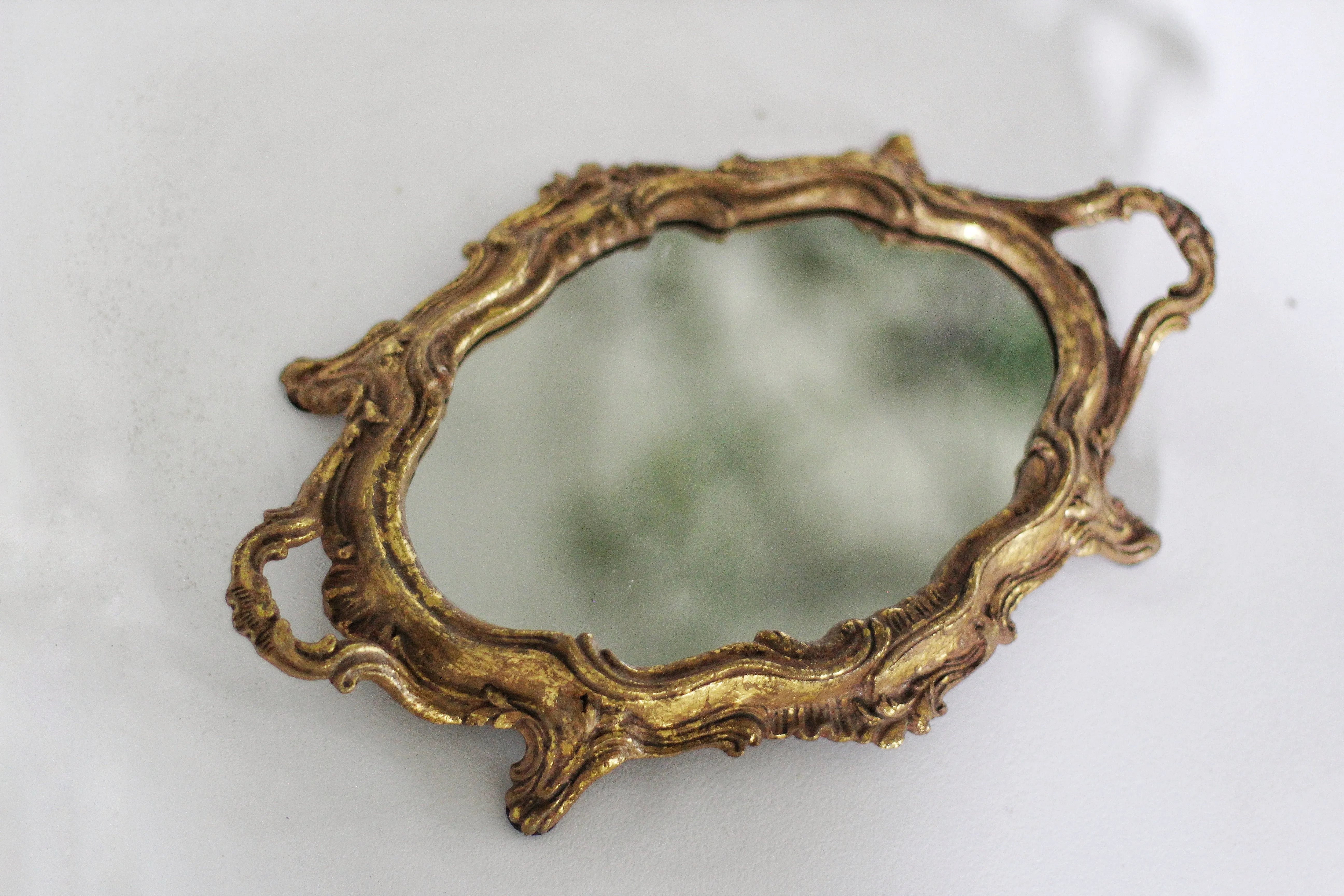 Antique Ornate Bronze Mirror Tray