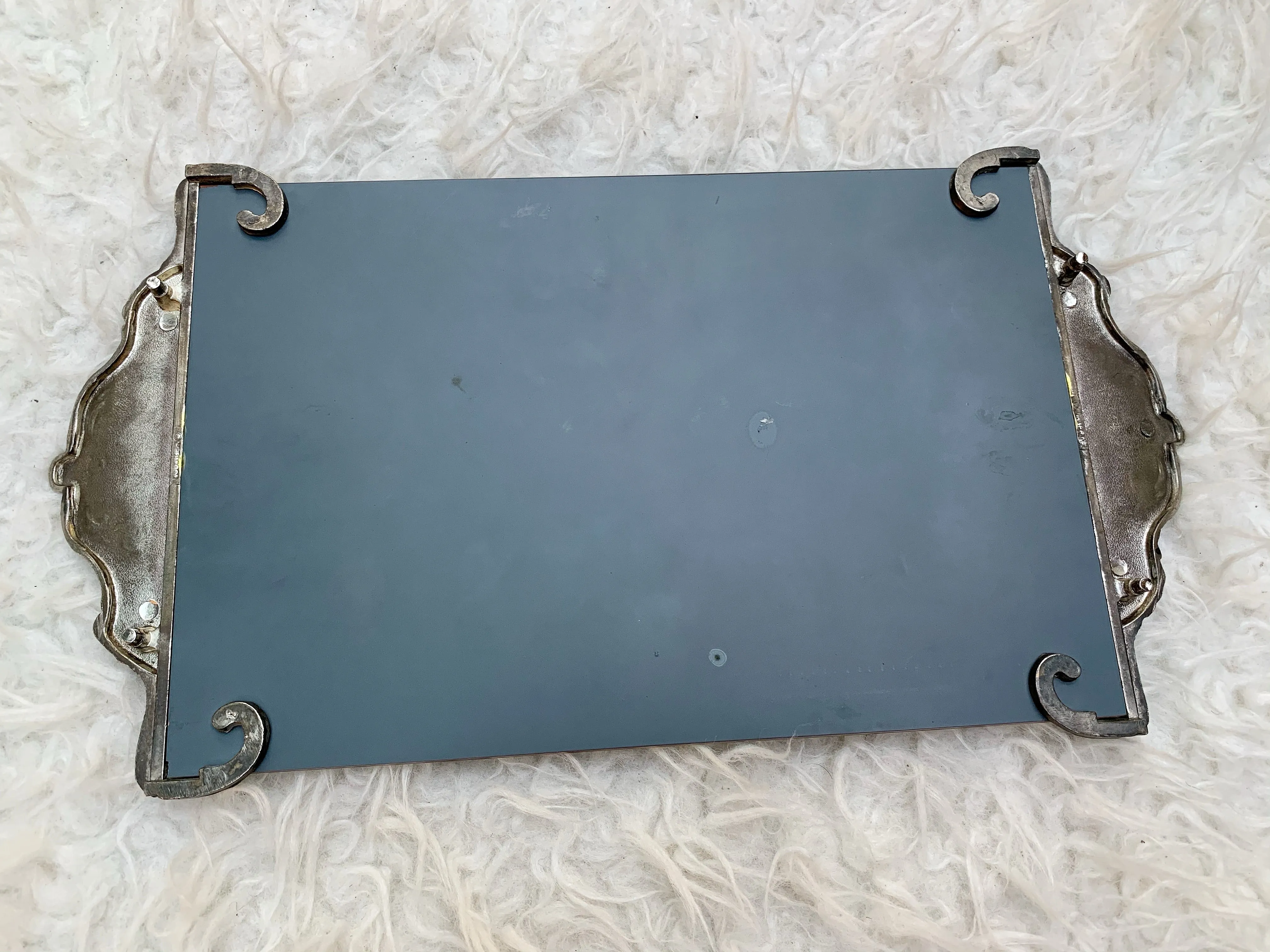 Antique Ornate Silver Mirror Tray