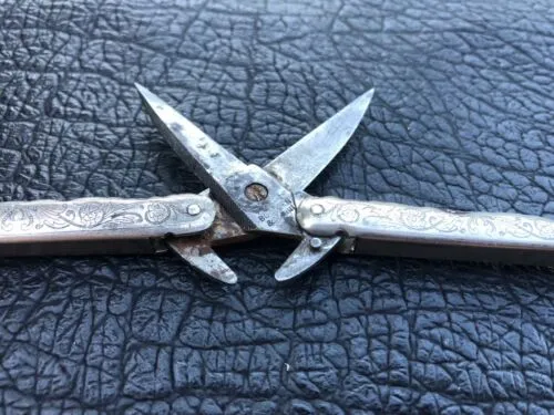 Antique Victorian Ornate Etched Folding Pocket Scissors Bontigen & Sabin Germany
