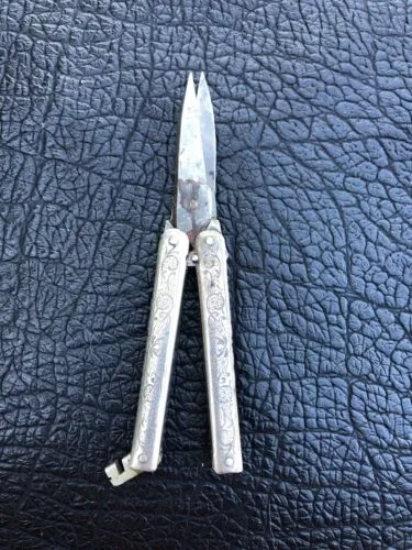 Antique Victorian Ornate Etched Folding Pocket Scissors Bontigen & Sabin Germany
