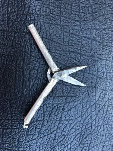 Antique Victorian Ornate Etched Folding Pocket Scissors Bontigen & Sabin Germany