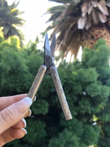 Antique Victorian Ornate Etched Folding Pocket Scissors Bontigen & Sabin Germany