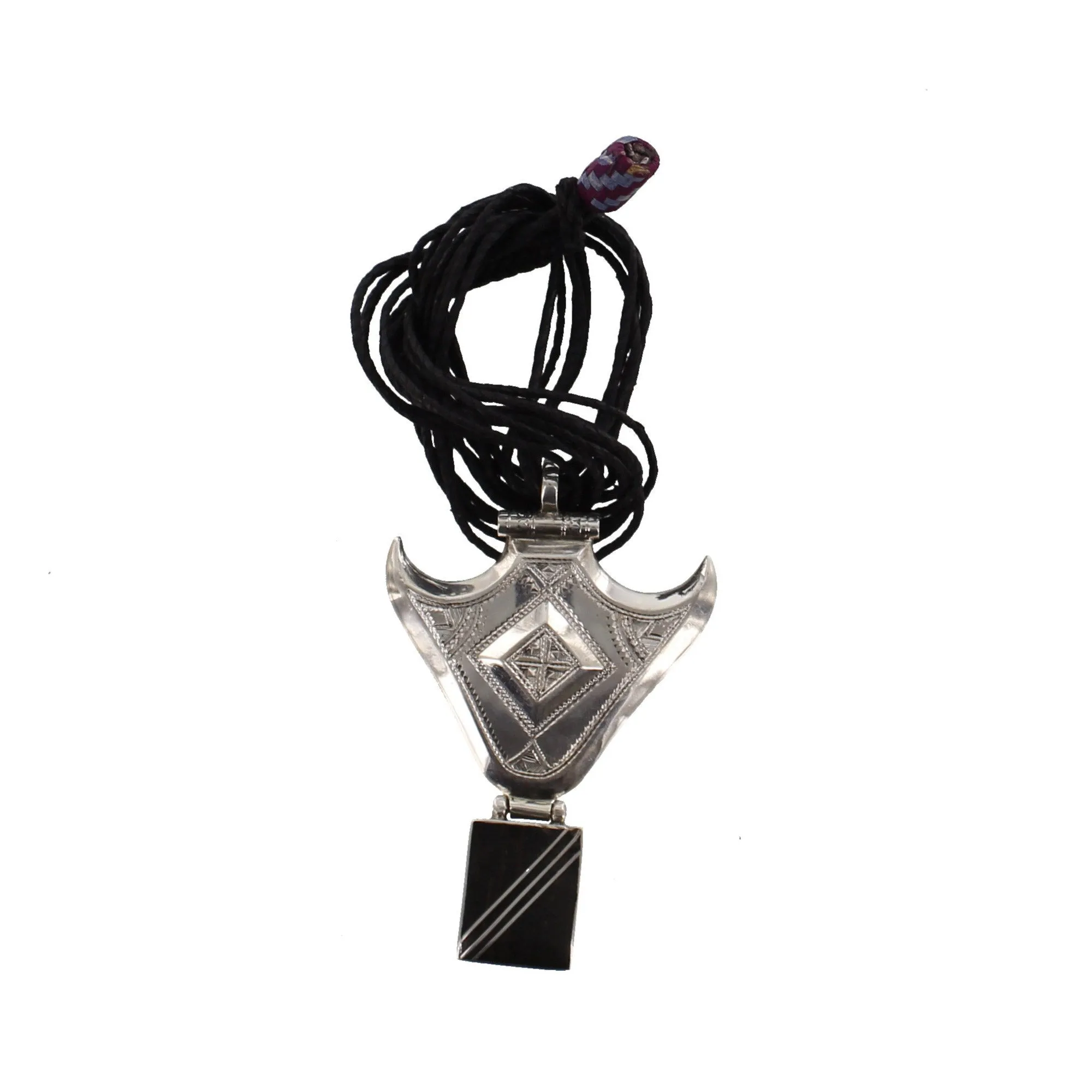 AREKSIM Bold Geometric Silver Pendant with Black Beads
