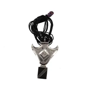 AREKSIM Bold Geometric Silver Pendant with Black Beads