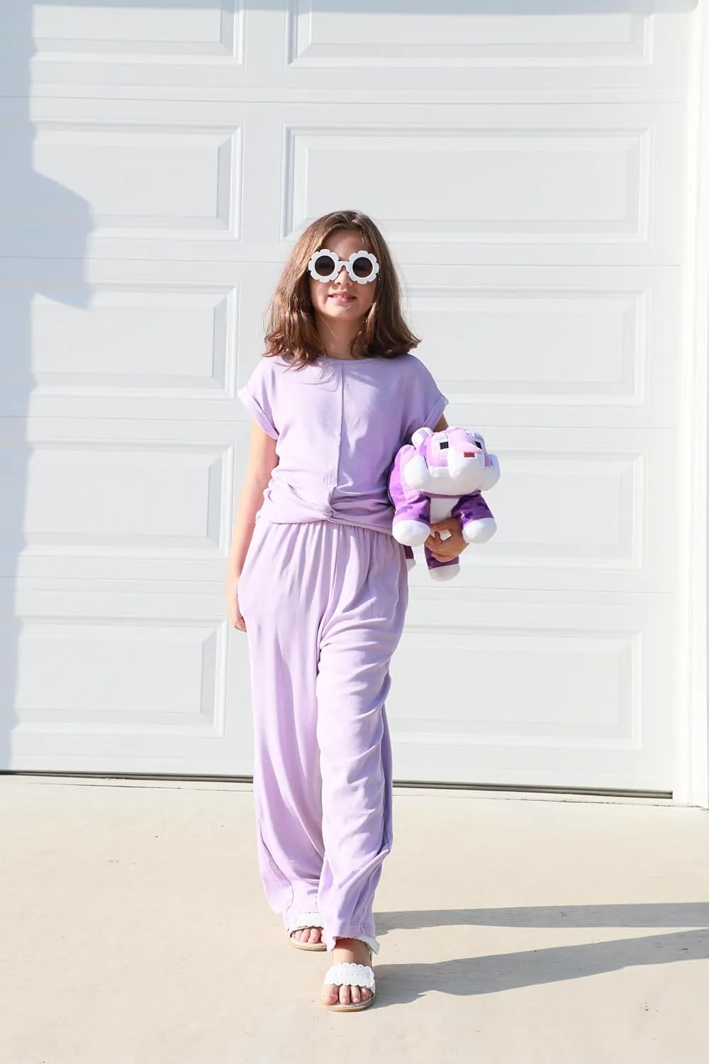 Arshiner Girls 2 Piece Outfits Twist-Front Top and Ribbed Wide Leg Pants Set