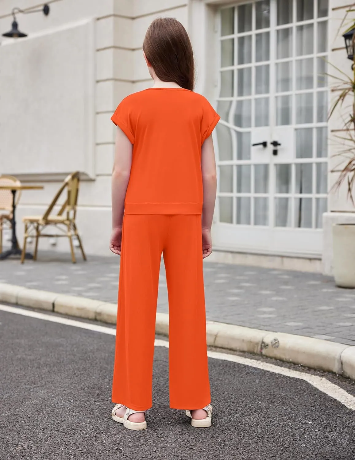 Arshiner Girls 2 Piece Outfits Twist-Front Top and Ribbed Wide Leg Pants Set