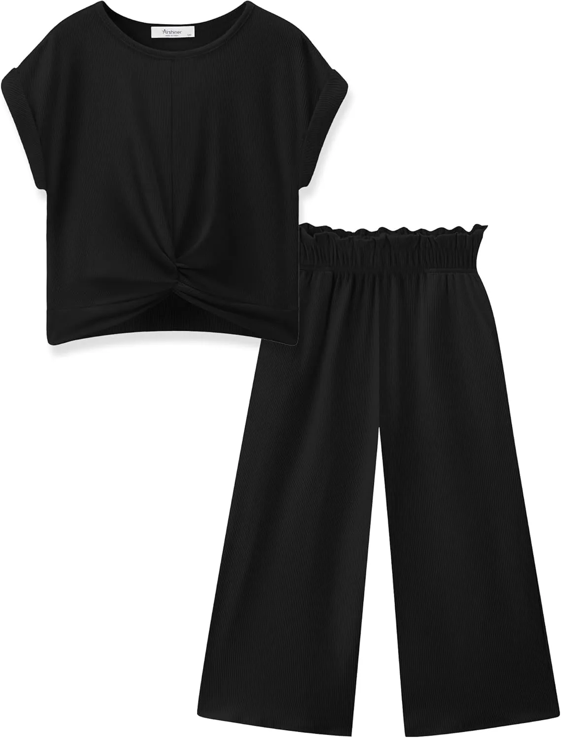 Arshiner Girls 2 Piece Outfits Twist-Front Top and Ribbed Wide Leg Pants Set