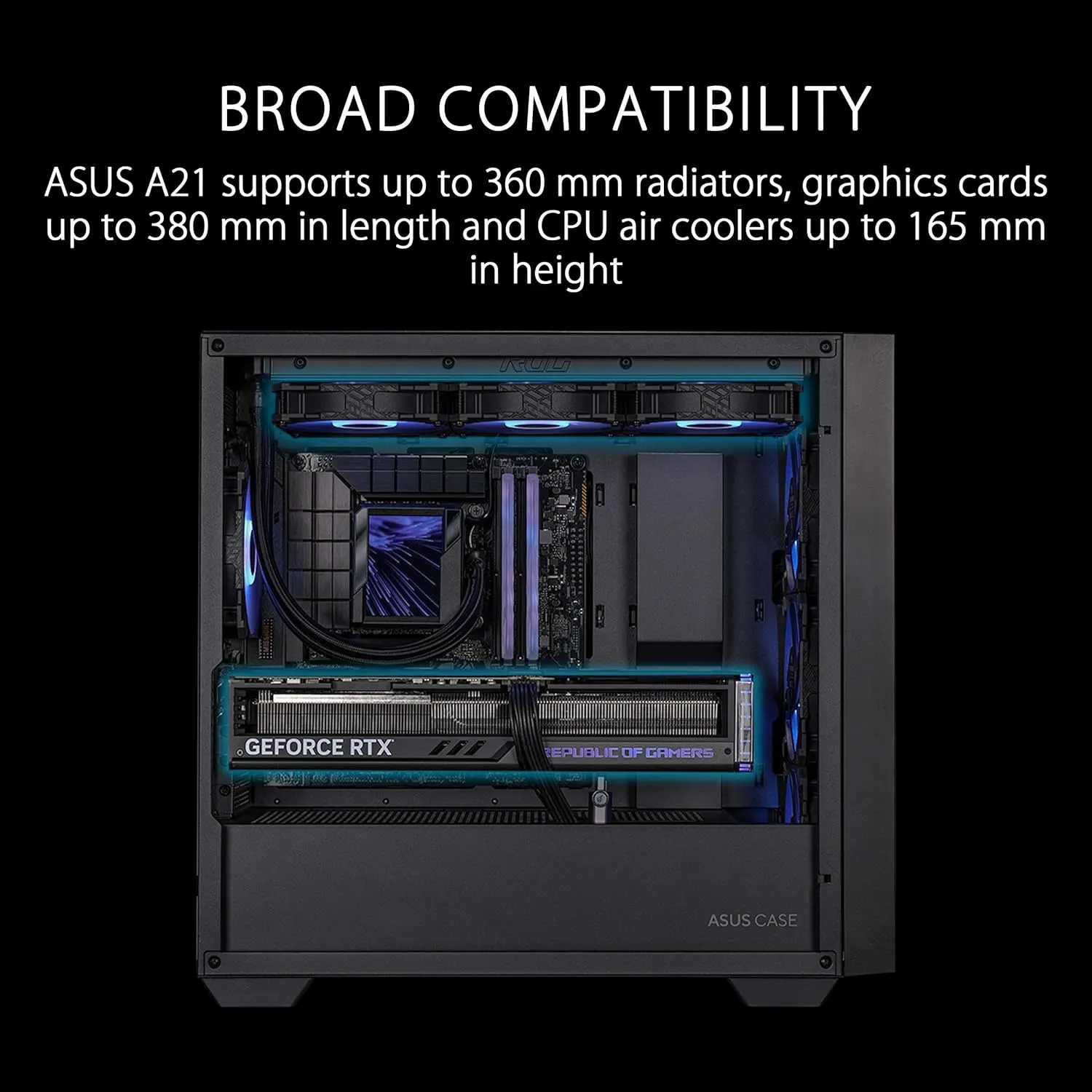 ASUS A21 Tempered Glass Side Panel Micro ATX (mATX) Gaming PC Casing | No Case Fans Included