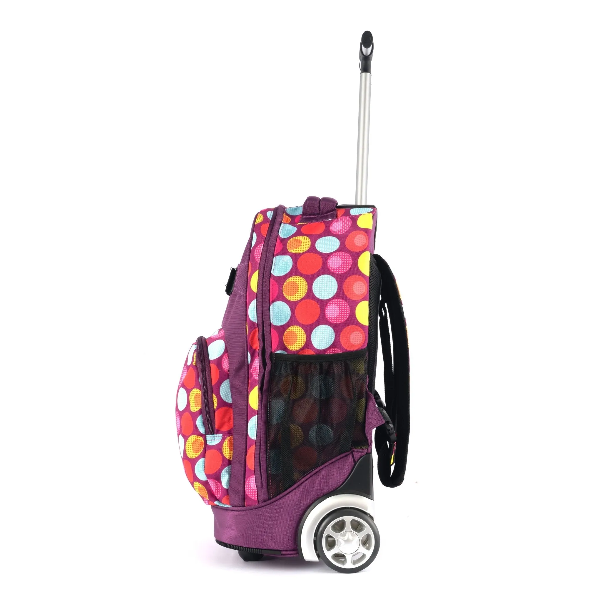 Backpack Trolley with Lunch Bag   Pencil Case black with blue-yellow-red round shape