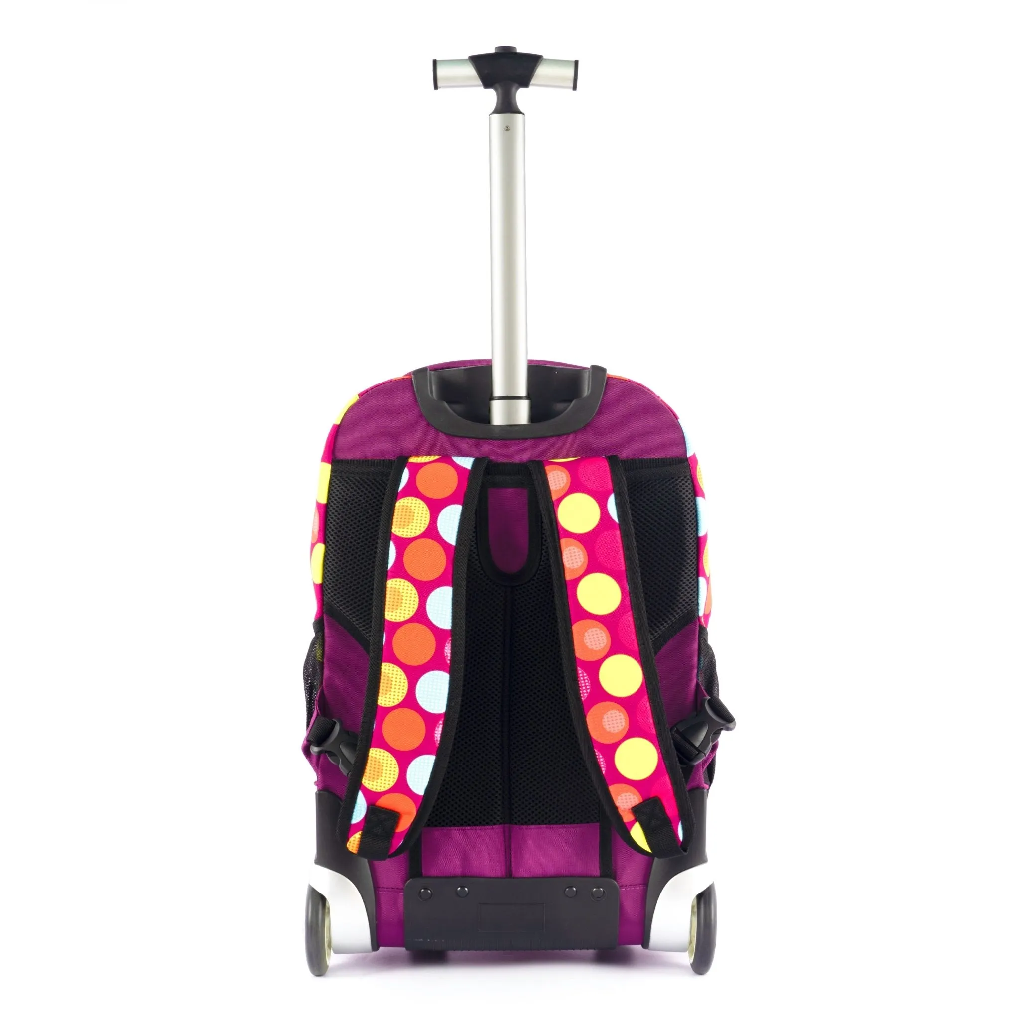 Backpack Trolley with Lunch Bag   Pencil Case black with blue-yellow-red round shape