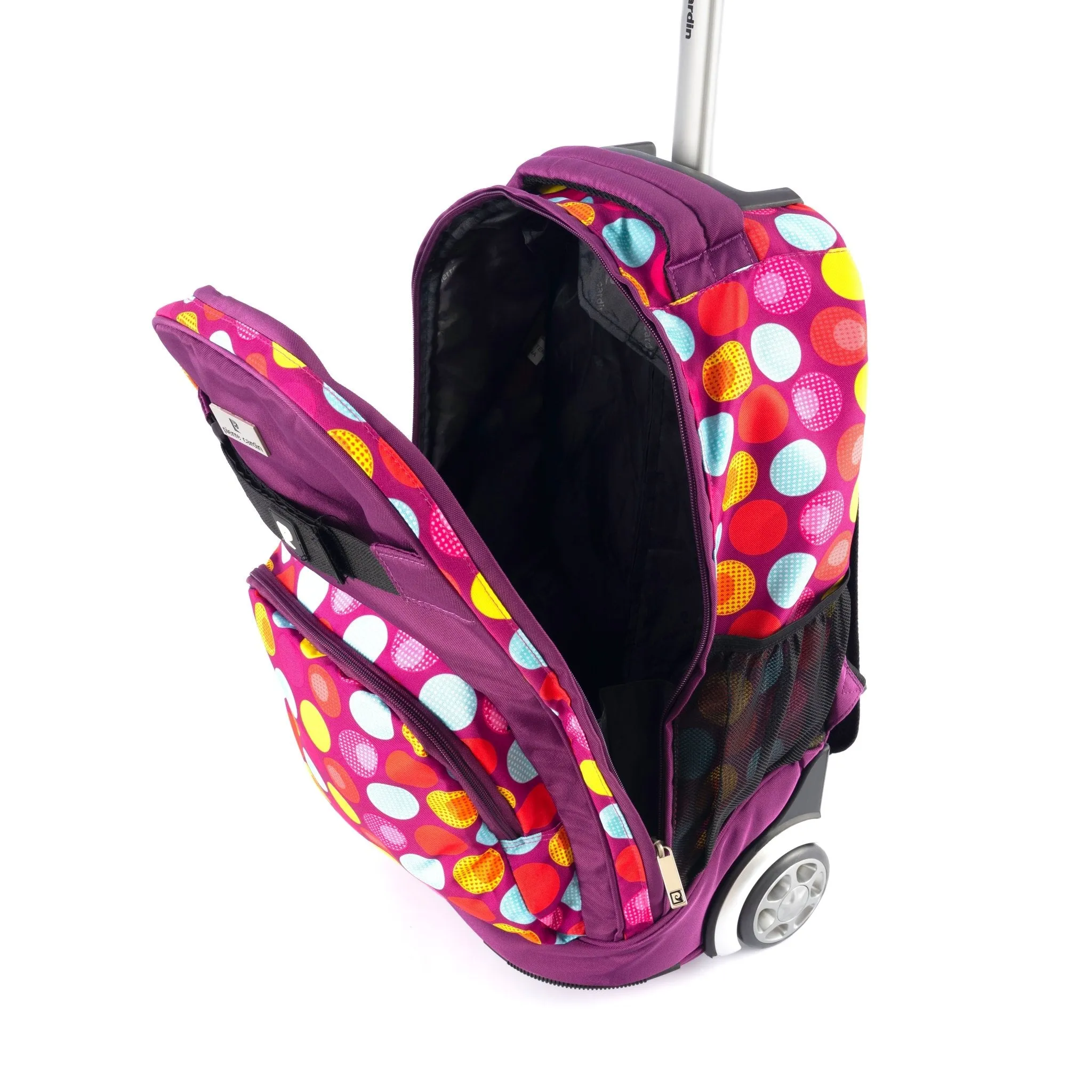 Backpack Trolley with Lunch Bag   Pencil Case black with blue-yellow-red round shape