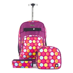 Backpack Trolley with Lunch Bag   Pencil Case black with blue-yellow-red round shape