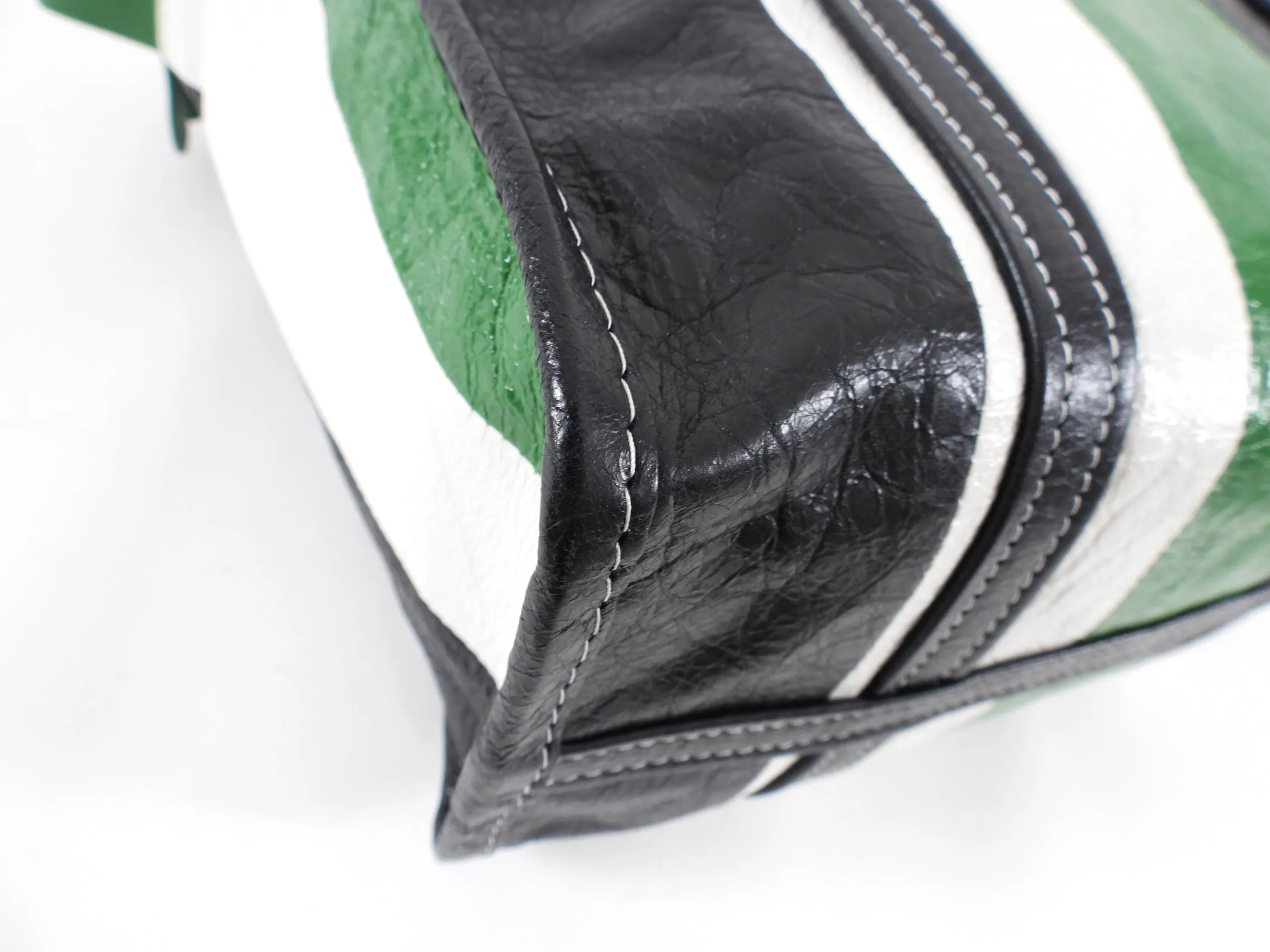 Balenciaga Bazaar Striped Green and Black Small Tote Bag