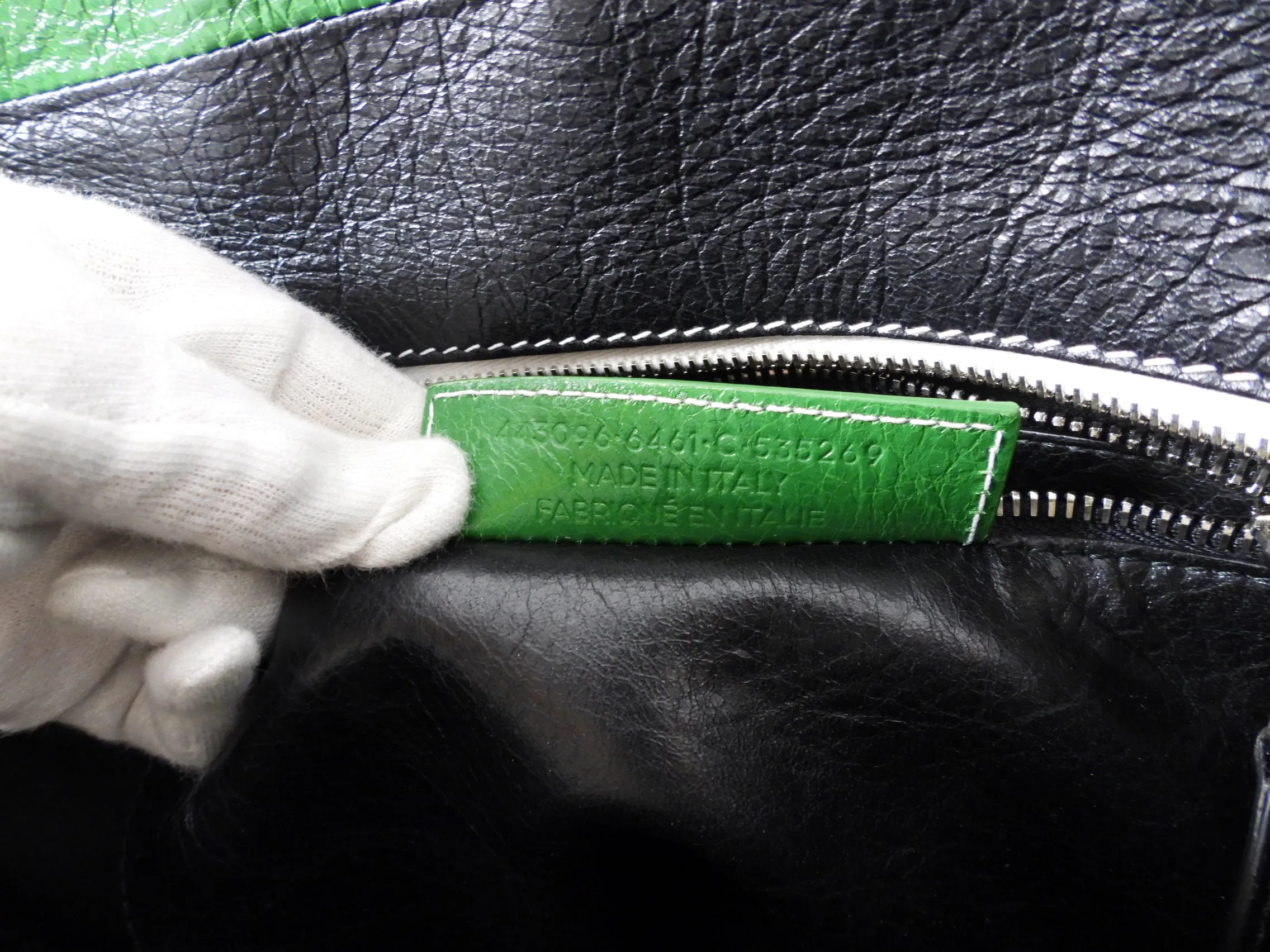 Balenciaga Bazaar Striped Green and Black Small Tote Bag
