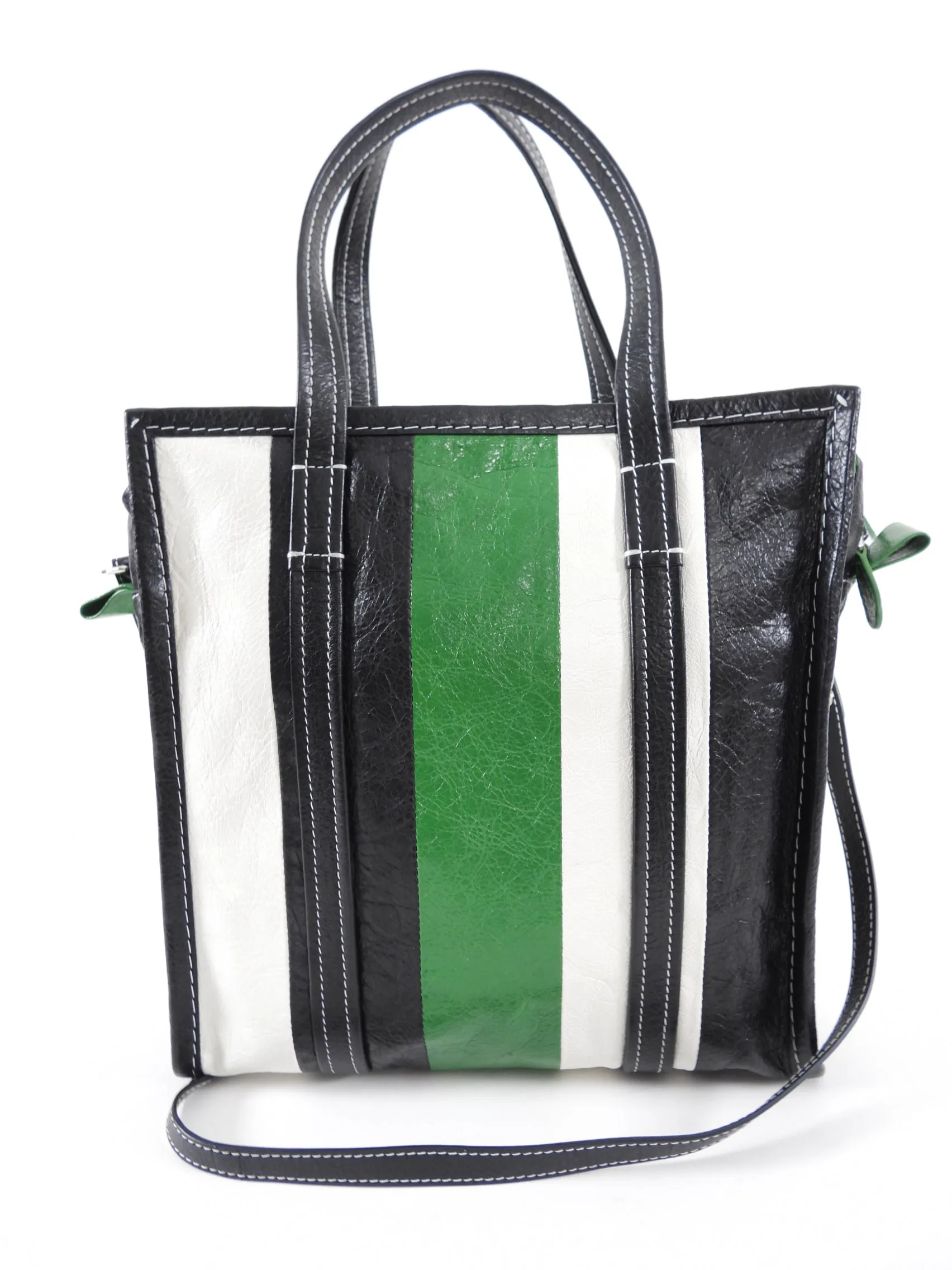 Balenciaga Bazaar Striped Green and Black Small Tote Bag