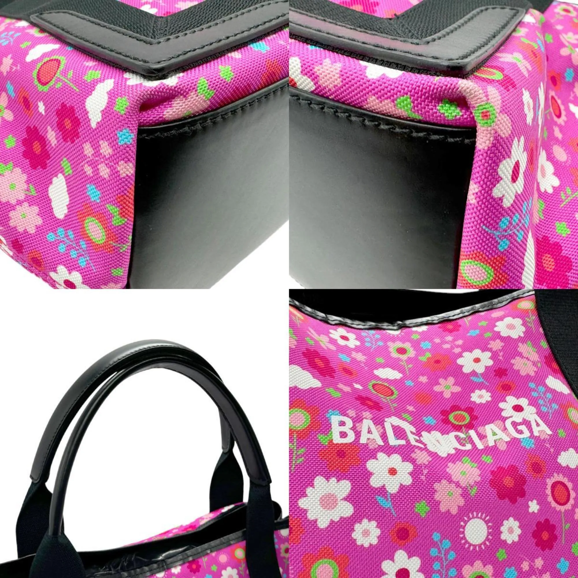 Balenciaga Navy Cabas Pink Canvas Bag