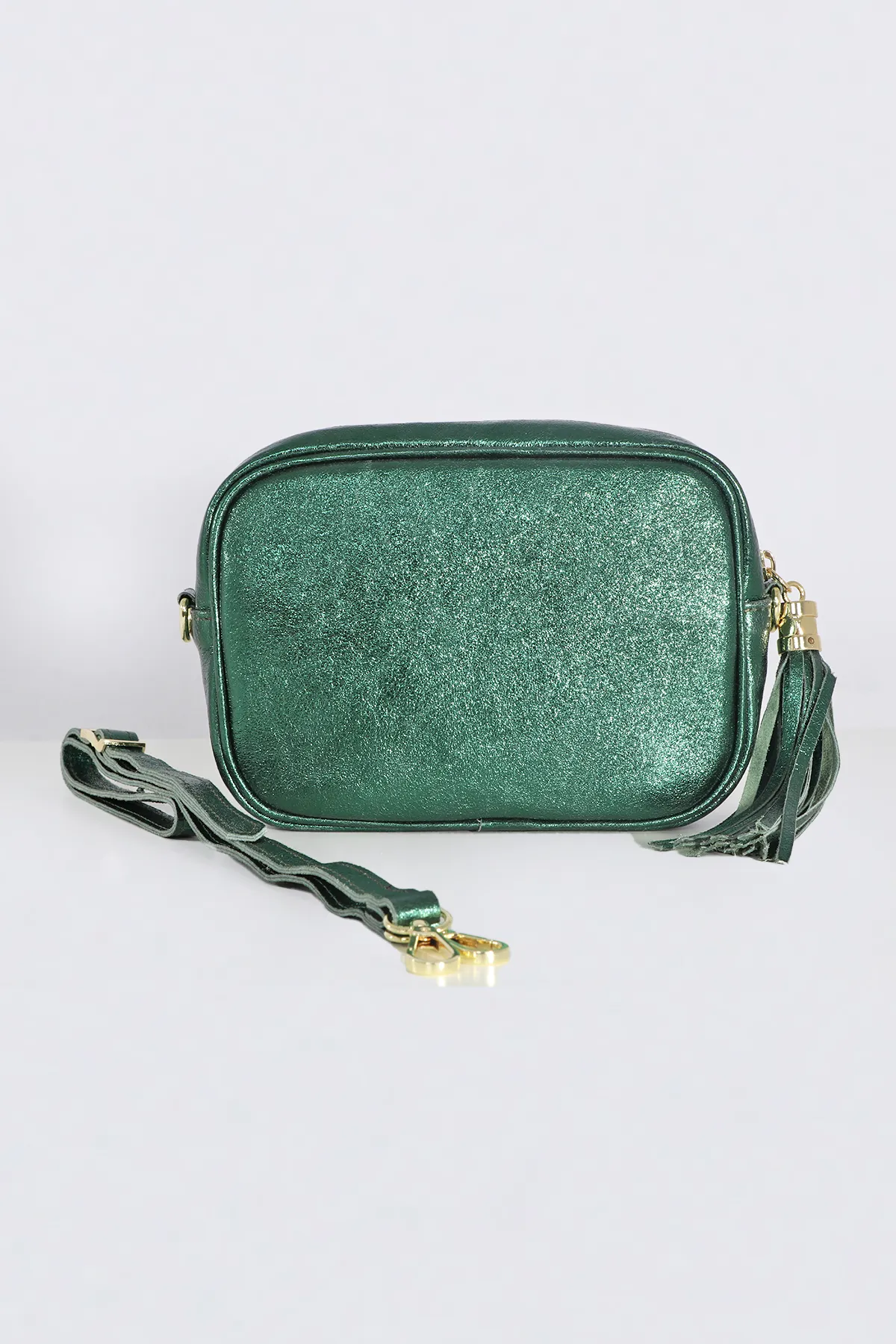 Beau - Italian Leather Crossbody Bag - Green, Metallic