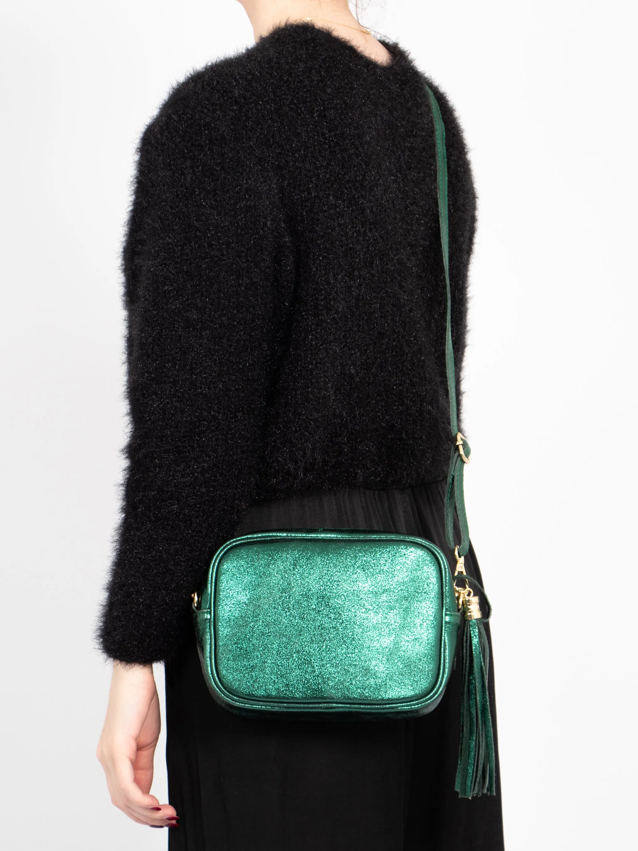Beau - Italian Leather Crossbody Bag - Green, Metallic