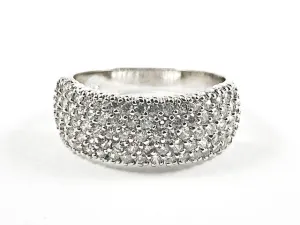 Beautiful Multi Row Pave CZ Setting Silver Ring