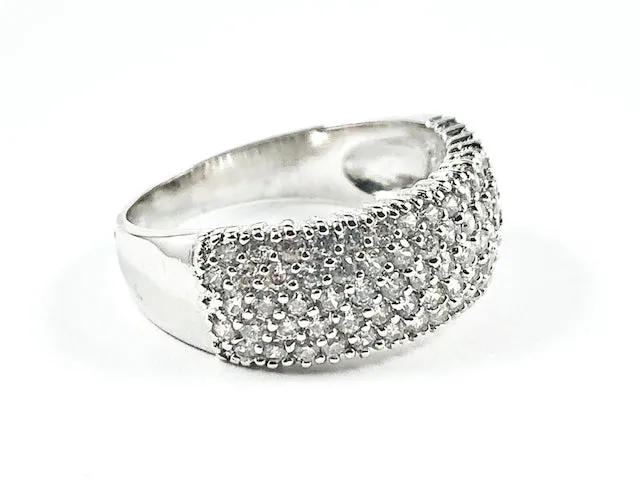 Beautiful Multi Row Pave CZ Setting Silver Ring