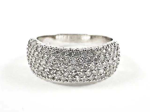 Beautiful Multi Row Pave CZ Setting Silver Ring