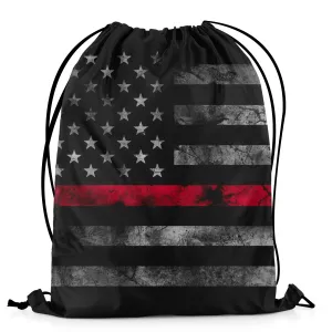 Black American Flag Printed Drawstring Bag