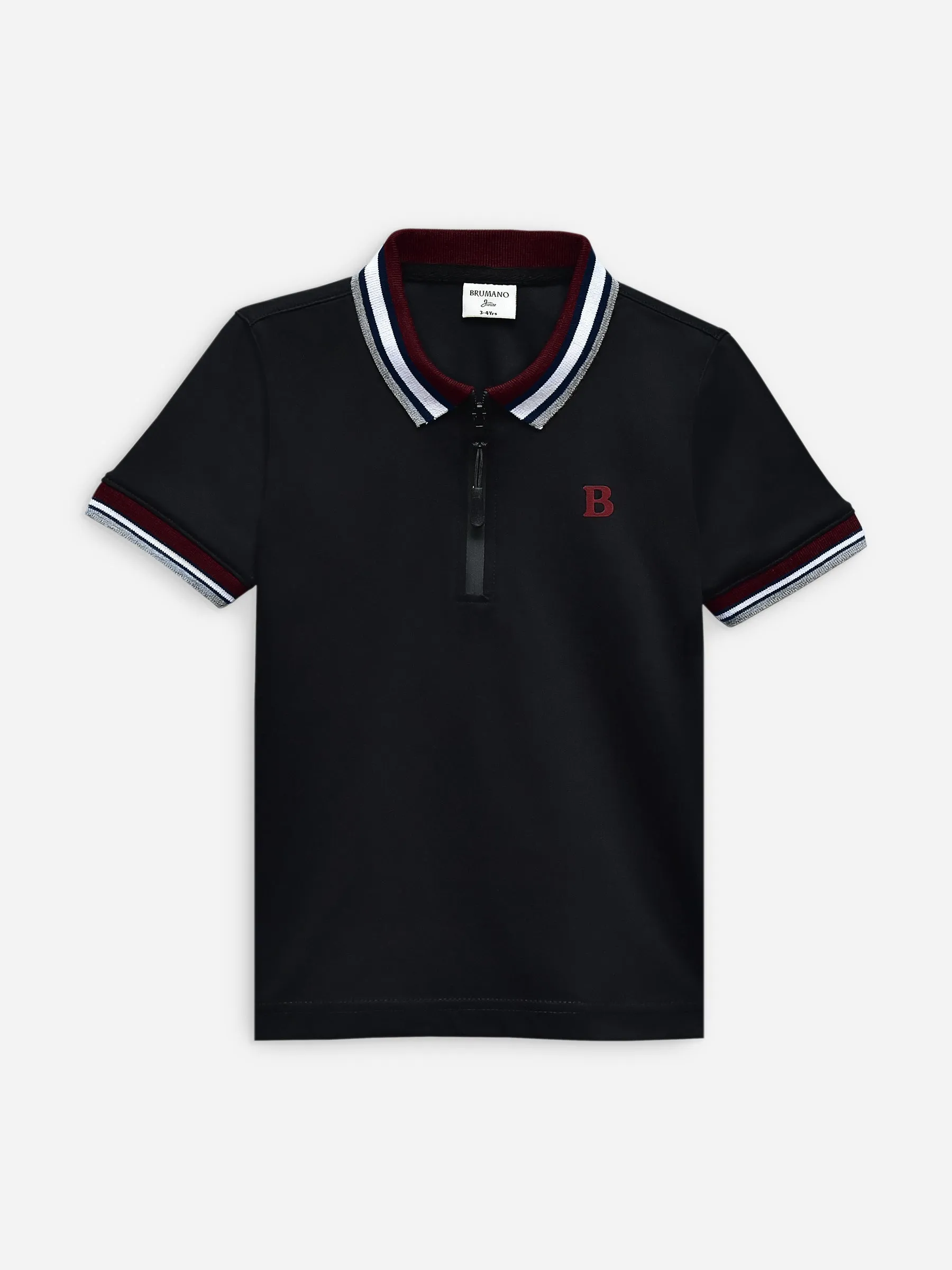 Black Interlock Zipper Polo With Contrasting Collar