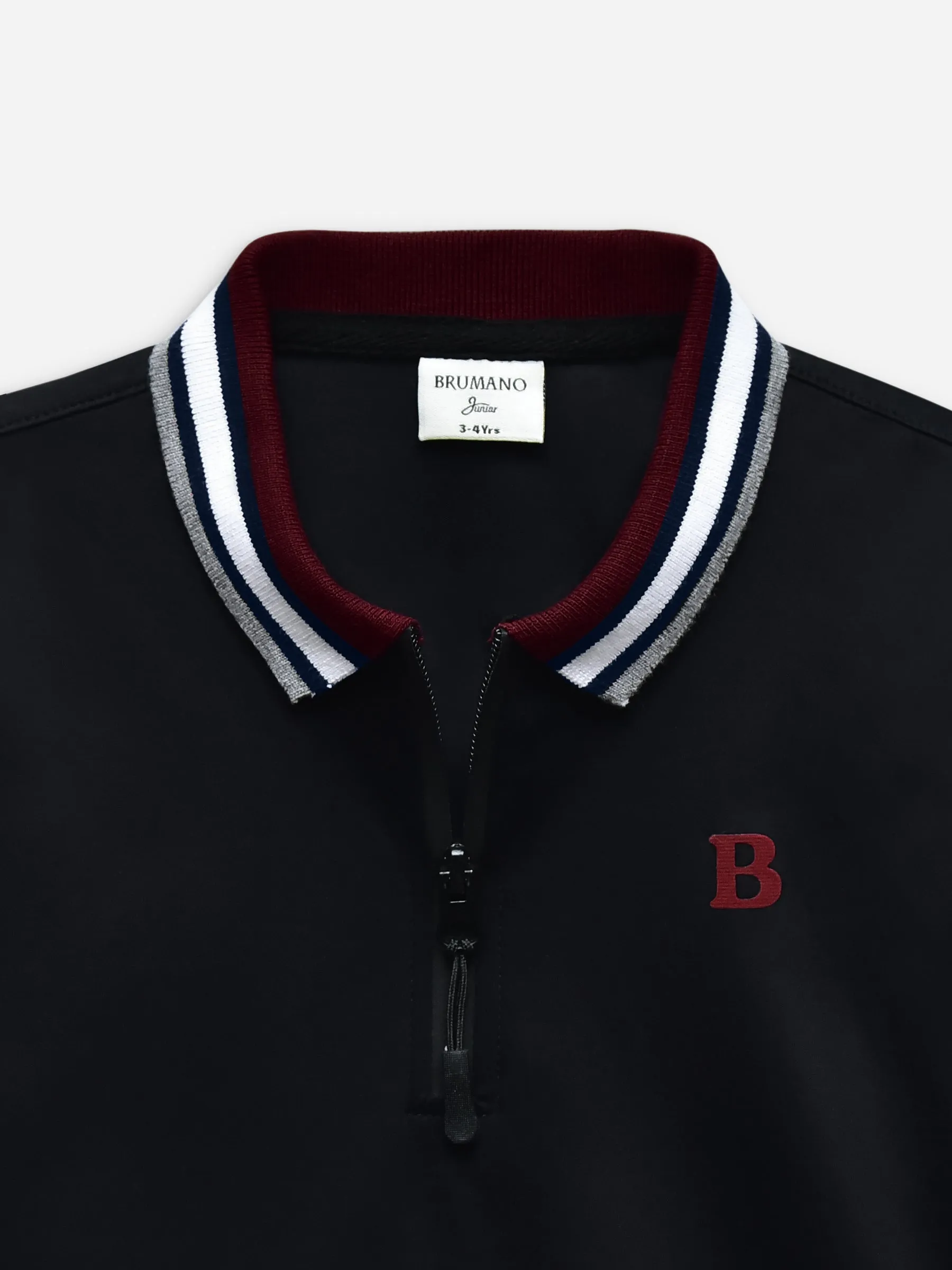 Black Interlock Zipper Polo With Contrasting Collar