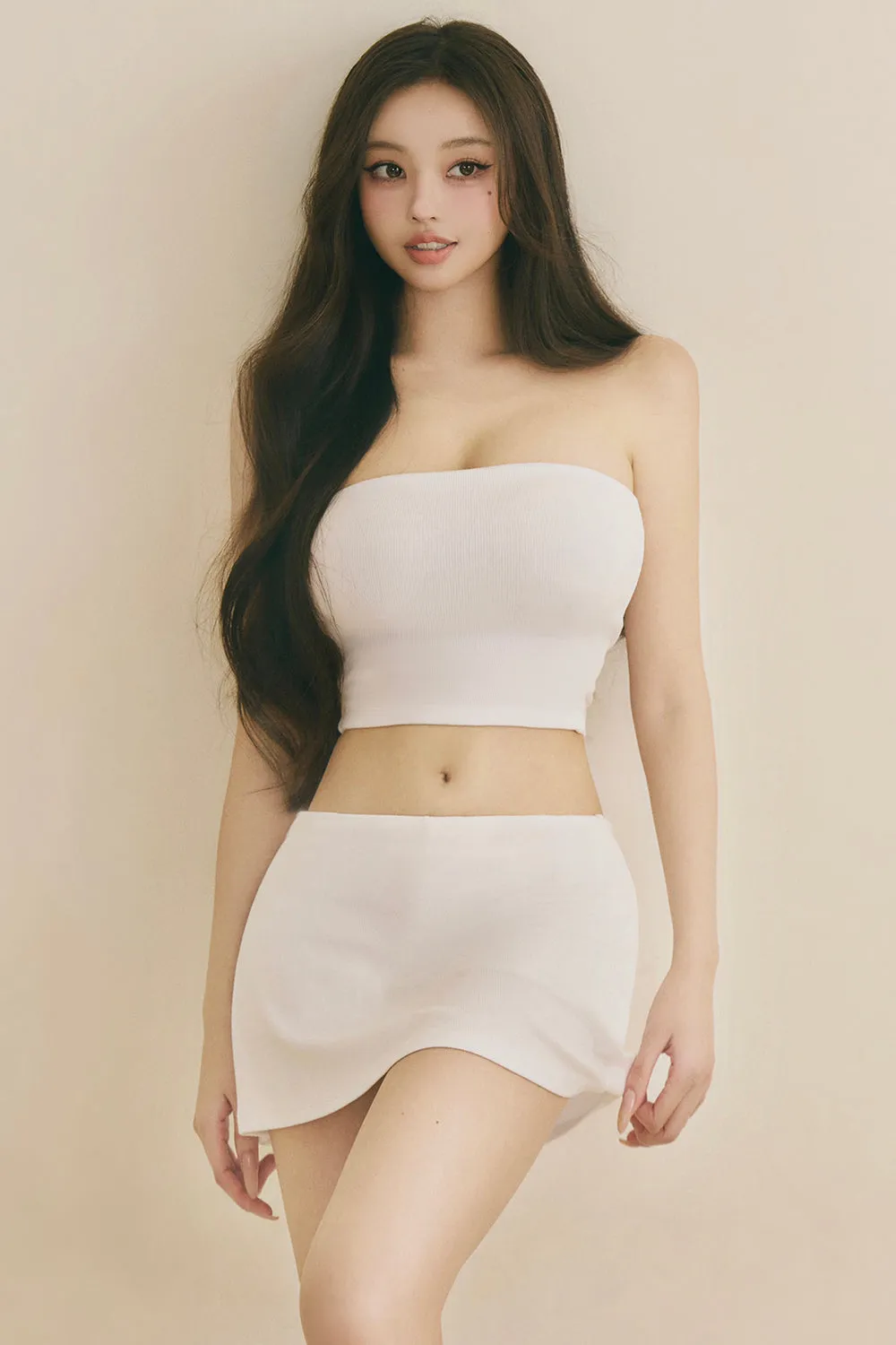 一見鍾情羅紋平口BraTop<br>Elegant Rib Knit Strapless BraTop